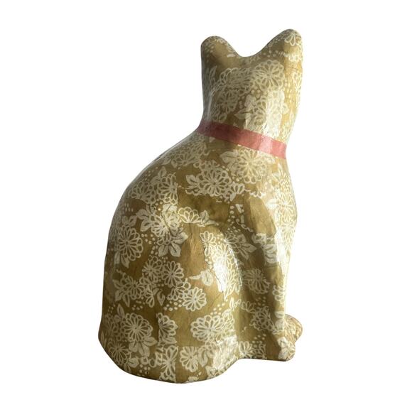 Papier (Paper) mache cat with bow made in Thailand 14" Tall 10" W Nonallergenic! - Picture 2 of 9